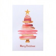 4 件装水彩圣诞树圣诞贺卡带信封，手工制作圣诞祝福明信片 - 彩色 - 查看 6