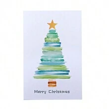 4 件装水彩圣诞树圣诞贺卡带信封，手工制作圣诞祝福明信片 - 彩色 - 查看 8