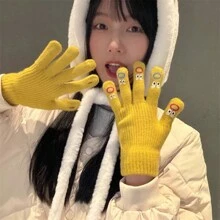 Autumn And Winter Cute, Funny, Ugly, Cute Expressions, Exposed Touch Screen, Five Finger Gloves, Women's Autumn And Winter Knitted Yarn Warm Gloves, Random Color 1pc