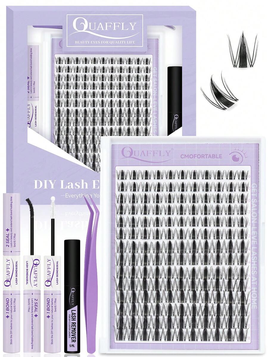 154PCS-C-Curl Fairy Lash Clusters Kit 10-18mm Manga Eyelash Clusters, DIY Eyelash Extensions Kit Wet-Look Spiky Anime Lashes Individual Fake Eyelashes Clusters Kit Ultra-Thin Invisible Lash Band - 黑色 - 查看 1