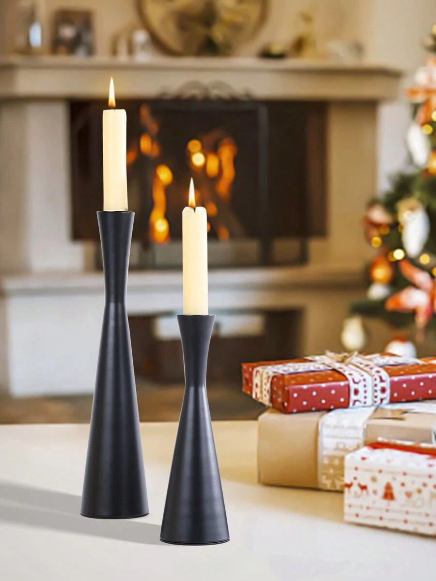 2 件优雅金属小腰烛台，适用于婚礼和圣诞派对桌面中心装饰、浪漫主题、桌面装饰、圣诞派对装饰、节日装饰家居装饰 - 彩色 - 查看 1