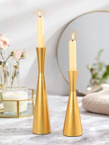 2 件优雅金属小腰烛台，适用于婚礼和圣诞派对桌面中心装饰、浪漫主题、桌面装饰、圣诞派对装饰、节日装饰家居装饰 - 彩色 - 查看 2
