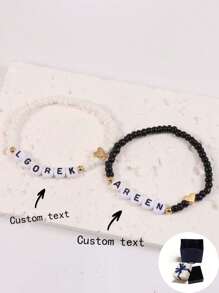 Customizable Bracelet With Letter Beads And Heart Beads, Personalized With Name, Lyrics, Album Title Or Concert Tour, Suitable For Birthday, Valentine's Day, Anniversary Celebration, Gift For Girlfriend, Boyfriend, Friend