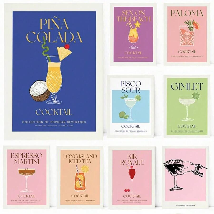 1pc Cheers Kir Royale Cocktail Island Iced TeaPina Colada Tequila Poster In Nghệ thuật treo tường Tranh Canvas Trang trí phòng Trang trí nhà Không có khung - Nhiều màu - Xem 1