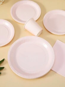 100/75/25/10pcs Light Pink Disposable Plates Napkins Cups, Light Pink Plates, Napkins And Cups Party Supplies, Suitable For 25 Guests, Disposable Paper Plates Party Tableware Suitable For Birthday Wedding Party Family Picnic - Baby Pink - View 5