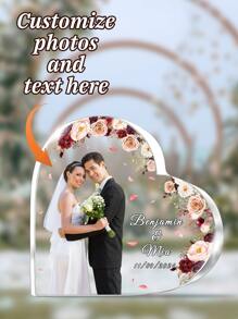 1件定制照片心形亚克力牌匾，个性化情侣照片爱情装饰，定制文字雕刻情侣照片牌匾，定制照片心形个性化装饰，桌面装饰亚克力心形摆件，独特照片纪念品，家居装饰，适用于家庭和办公室装饰，共有5种款式可供选择