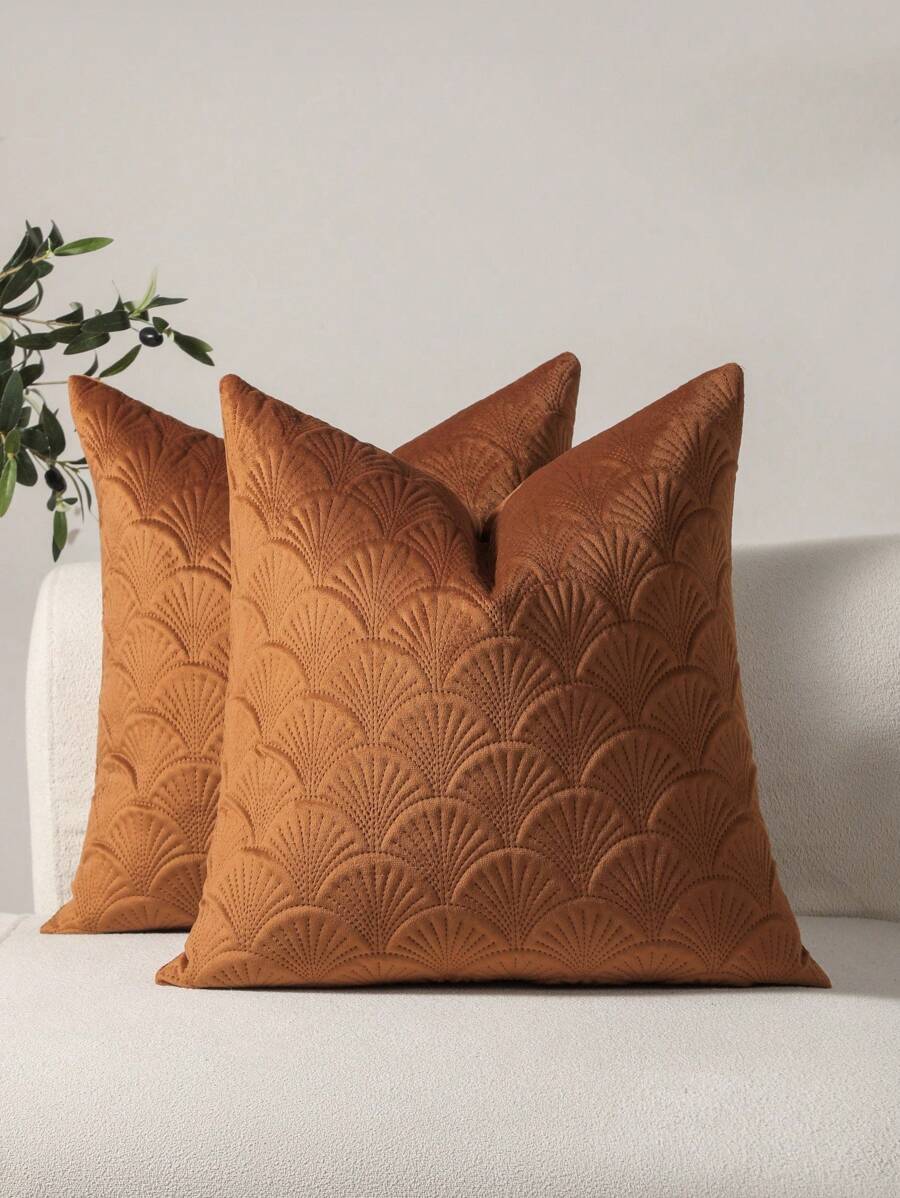 1pc Minimalist Solid Color Velvet Embossed Pillow Cover, Suitable For Living Room, Bedroom, Sofa - Mustard Yellow - View 1