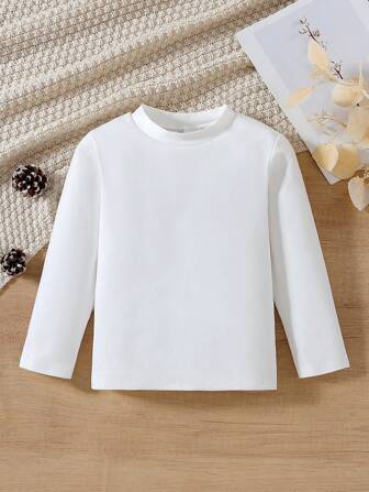 1pc Young Girl Classic Solid Color Warm Round Neck Base Layer, Versatile Long Sleeve, Everyday Wear