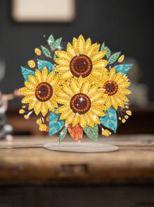 1 Stück Diamant Malerei Acryl Ständer, funkelnde Kristall Diamant Handwerkskunst Rose, Vintage Stil Heim Dekoration, geeignet für Hochzeiten, besondere Anlässe, Feiertage, Weihnachtsgeschenk, Größe 14,5cm*14cm/5,7 Zoll*5,5 Zoll