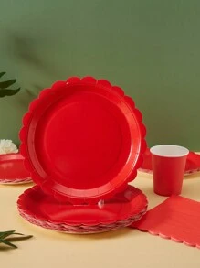 Big Red Petals 一次性餐盘、餐巾和纸杯套装，Big Red Petals 餐盘、餐巾和纸杯派对用品，可供 25 位客人使用，一次性纸盘派对餐具，适用于生日婚礼派对家庭野餐 - 紅色 - 查看 3
