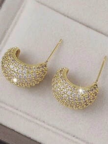 1 对优雅的卡什果形锆石铜耳环，欧美风格，适合日常佩戴，感恩节礼物 - 耳環 - 查看 6