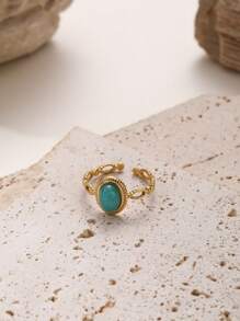 1 pieza Nuevo anillo de joyería con piedra natural chapado en oro de 18K, estilo bohemio, regalo para uso diario