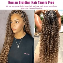 Human Braiding Hair 2 Bundles/Pack 100g Highlight 4/27 Curly Deep Wave Human Bulk Hair For Braiding No Weft 10A Brazilian Virgin Human Braiding Hair For Boho Braids (Highlight 4/27, 20 Inch) - Piano Color - View 6