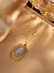 VceTd 1 chiếc vòng cổ mặt dây chuyền bằng thép không gỉ khắc hình hoa hồng phong cách cổ điển thanh lịch, thích hợp cho phụ nữ đeo khi dự tiệc hoặc mặc trang phục thời trang, cũng là quà tặng ngày lễ tình nhân Valentine, Mẹ, Mẹ, Ngày của Mẹ, Quà tặng - Vàng - Xem 9