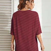 Women's Oversized Mental T-Shirt Delicate Lines Fashion - Màu Tím - Xem 3