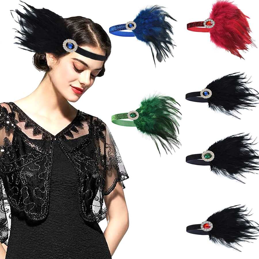 1 件 20 世纪 20 年代女士复古配饰派对/化妆舞会羽毛头带、节日水钻发箍装饰 - A - 查看 1