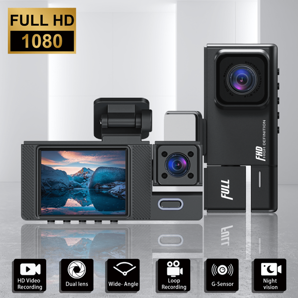 Registratore di guida anteriore e posteriore integrato, visione notturna a infrarossi 1080P, videocamera DVR per auto con registrazione in loop, con schermo IPS da 2 pollici, registratore di guida per auto con 23 telecamere