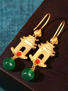 1 对中国风金色耳环，手工珐琅彩绘复古宫廷风格耳坠，适合日常、约会、派对、通勤、舞蹈，优雅独特，是母亲节/教师节的理想礼物，复古波西米亚风格时尚女士珠宝 - 中國風耳環 - 查看 3