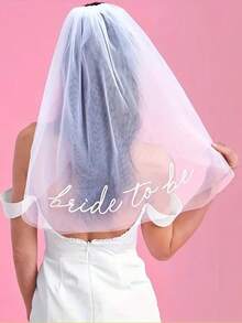 1 件优雅新娘婚纱面纱，齐臀长度的面纱带荷叶边饰边，“新娘”字母白色面纱，精致新娘薄纱头饰，婚礼仪式配件，摄影道具，适合新娘送礼会、婚礼、派对 - 多色 - 查看 4