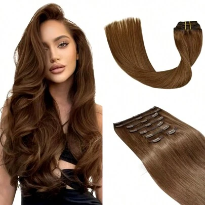 Przedłużki do włosów Clip In #6 Chestnut Brown Double Weft Thick 110G 8 szt. Jedwabiste proste brazylijskie przedłużki do włosów Clip In z ludzkich włosów