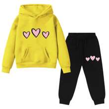 Kids Teen Urban Casual Shopping 3 Hearts Love LoveMenina Premium Kangaroo Sweatshirt Set Fast Shipping - Xám - Xem 4