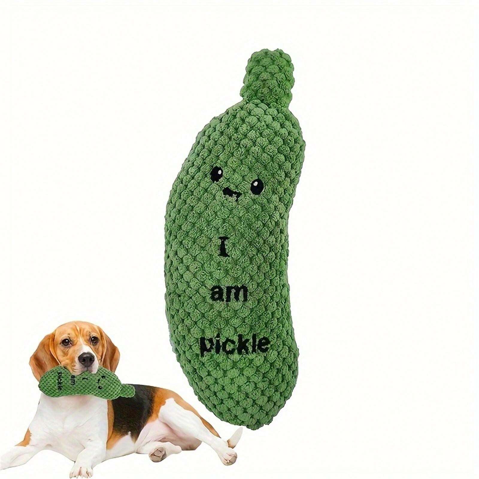 1pc,Plush Pickle Dog Toy With Squeaker, Green Cute Cucumber Pet Chew