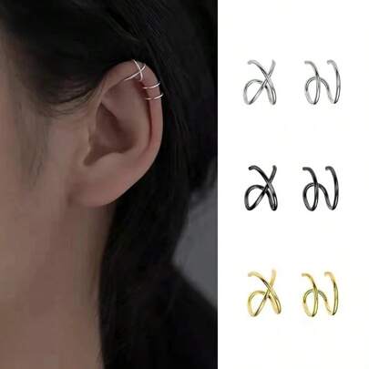 SENLANSP 2pcs Stainless Steel Clip-On Earrings, Simple C-Shaped Non-Pierced Earclips