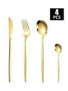 Christmas 4/16/24/32pcs/Set Stainless Steel Flatware Set, Suitable For Family, Restaurant, Wedding, Party, Holiday Gift Home Decor New Year Gift - Gold - View 6