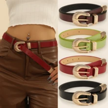 1 chiếc thắt lưng kim loại vàng sang trọng nhiều màu họa tiết cá sấu cho nữ, phụ kiện quần jeans, thích hợp để mặc hàng ngày - Khóa kim loại hình bầu dục - Xem 10