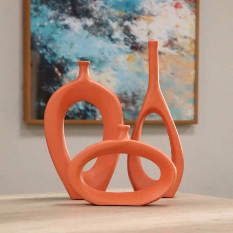 Trio Of Stylized Vases - 亮橙色 - 查看 1
