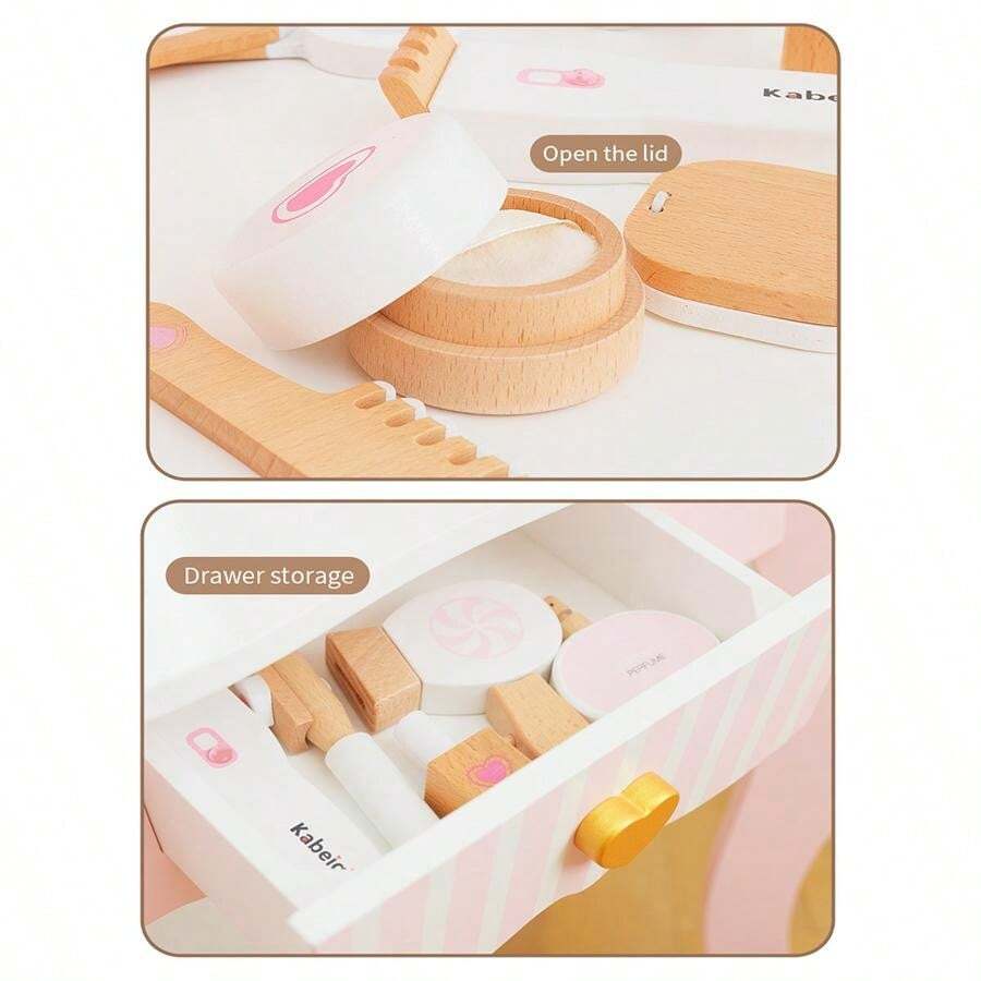 Kids Wooden Pretend Play Makeup Vanity, Girls Role Play Interactive