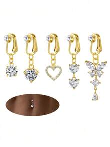 AVYRING 3-5PCS Golden Fake Belly Piercing Fake Belly Ring For Women Fake Belly Button Piercing Clip On Belly Button Rings Fake Navel Ring Non Piercing