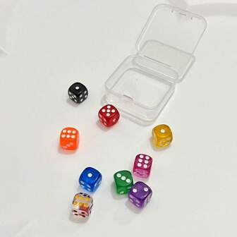 9 Random Colors Dice Set With Transparent Storage Box - Assorted Colors, Perfect For Math Games & Gaming Enthusiasts,Dice,Board Games,Gonggi