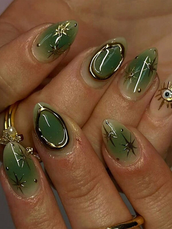 30 Pieces Short Almond Shaped Nail Pressing Set, Sparkling And Smudging Fake Nails, Suitable For Girls And Women To Press On Nails, Diy Nail Decoration Nail Supplies Nails