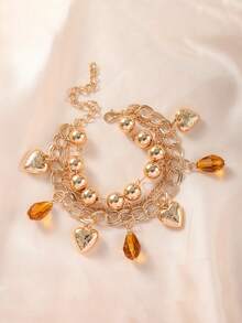 1 chiếc vòng tay nhiều lớp dành cho phụ nữ, vòng tay thủ công bằng hợp kim pha lê hình trái tim, sáng tạo, phong cách INS, trang sức thời trang, quà tặng ngày lễ tình nhân, thích hợp để đeo hàng ngày và các sự kiện trang trọng - Rượu sâm banh - Xem 1