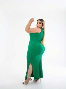 Women's Plus Size Dress Long Tank Top Premium Ribbed Fabric Comfortable Summer - 綠色 - 查看 2