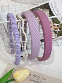 4 piezas/set Diadema de esponja con patrón de cuadros a la moda, accesorios para el cabello para mujeres, adecuados para vacaciones, viajes, fiestas de cumpleaños, disfraces, como regalo - Multicolor - Ver 10