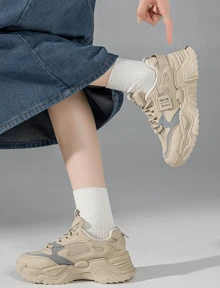 Women's Fashion Thick-Soled Sneakers, Lightweight Retro Design, White Material, Comfortable - 卡其色 - 查看 4