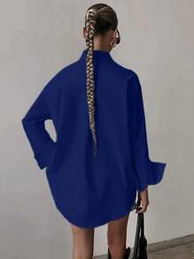 QIANZHIDU Elva Women Solid Color Loose Long Sleeved Business Interview Commuting Casual Relaxed Feeling Simple Shirt Graduation Office Spring Summer Autumn