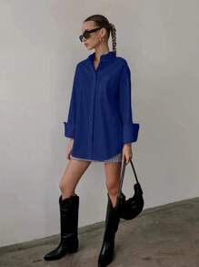 QIANZHIDU Elva Women Solid Color Loose Long Sleeved Business Interview Commuting Casual Relaxed Feeling Simple Shirt Graduation Office Spring Summer Autumn