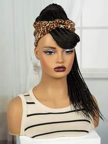 Tóc giả tết hộp cho phụ nữ Tóc giả tết tóc dài kiểu Cornrow Tóc giả buộc đầu màu nâu Ombre Tóc giả tết tổng hợp có băng đô gắn tóc giả khăn quàng cổ tết tóc móc - màu đen - Xem 6