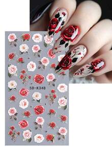 Miếng dán móng tay nghệ thuật nổi 5D 2 chiếc màu hồng đỏ cam thanh lịch nụ hoa hồng ren cánh hoa in hoa lá miếng dán móng tay tự dính đồ dùng làm móng tự làm cho phụ nữ cô gái - Nhiều màu - Xem 5