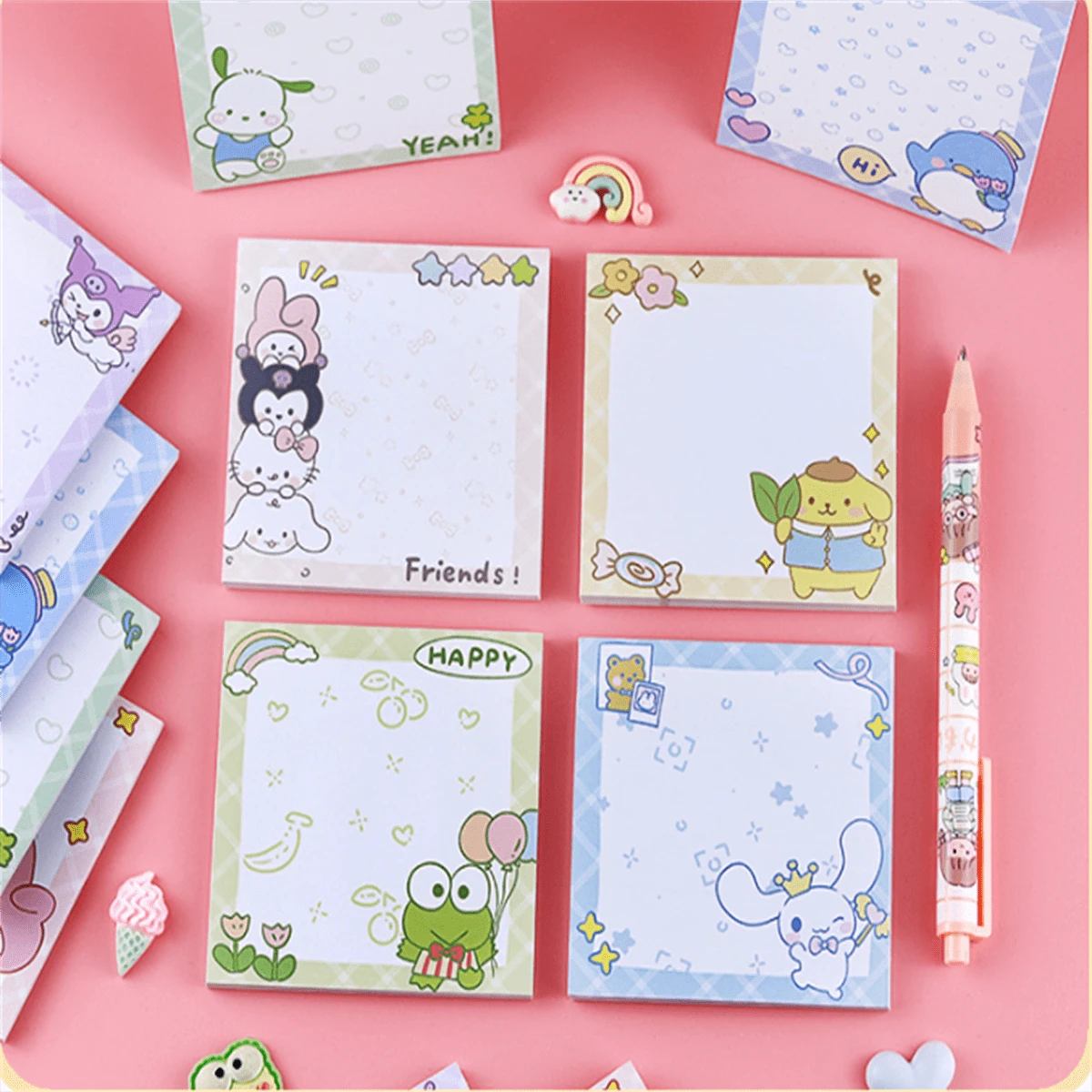 100pcs Cute Cartoon Girl Design SelfAdhesive Sticky Notes, Strong