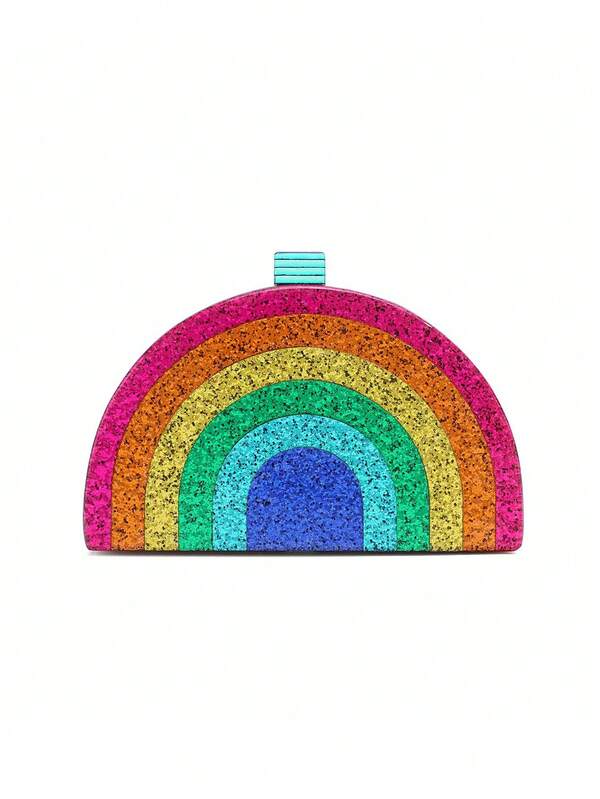 Borsa da festa arcobaleno scintillante, clutch da sera semicircolare multicolore, borsa da sera in acrilico luccicante per donne, abbinabile a Ognissanti, Natale, matrimonio, appuntamenti, abiti da compleanno