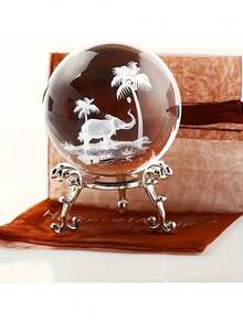 1 quả cầu pha lê khắc laser 3D hình voi nhiệt đới, sói đôi, hươu cao cổ có giá đỡ - Hoàn hảo để trang trí nhà cửa và văn phòng, quà tặng Giáng sinh lý tưởng - khung bạc - Xem 13