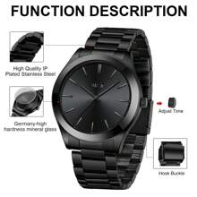 BIDEN 1pc Waterproof Stainless Steel Strap Analog Quartz Watch, Simple Business Watch For Men, Gift