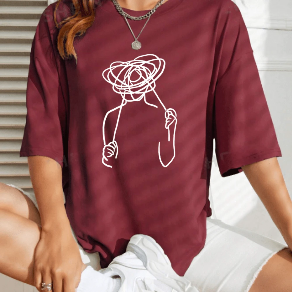 Women's Oversized Mental T-Shirt Delicate Lines Fashion - Màu Tím - Xem 1