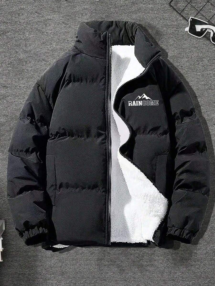 1 Áo khoác cổ cao lót nhiệt thời trang thường ngày cho bé trai tuổi teen, mùa đông - màu đen - Xem 1