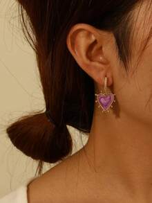 1 对时尚简约铜镶嵌合成锆石和泪珠形耳环，适合日常佩戴 - 耳環 - 查看 4