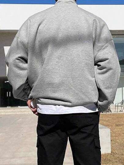 加大码男士纯色秋冬拉链半开襟长袖宽松休闲卫衣